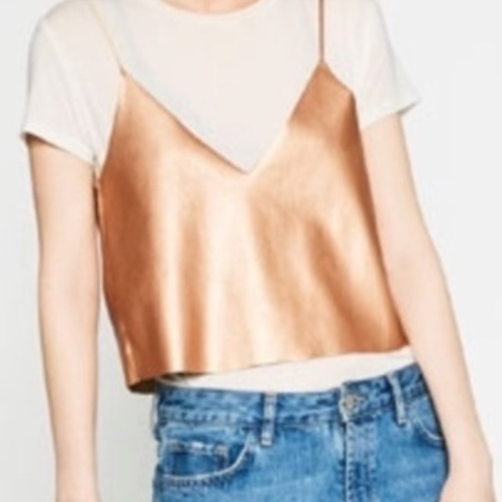 Zara crop rose gold metallic top